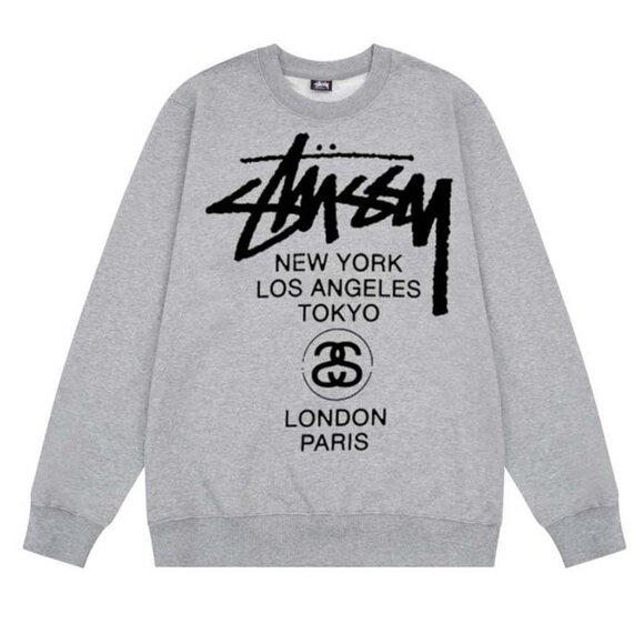 Men's Stussy Crown Print White Round Neck Sweatshirt - Picture 1 of 7